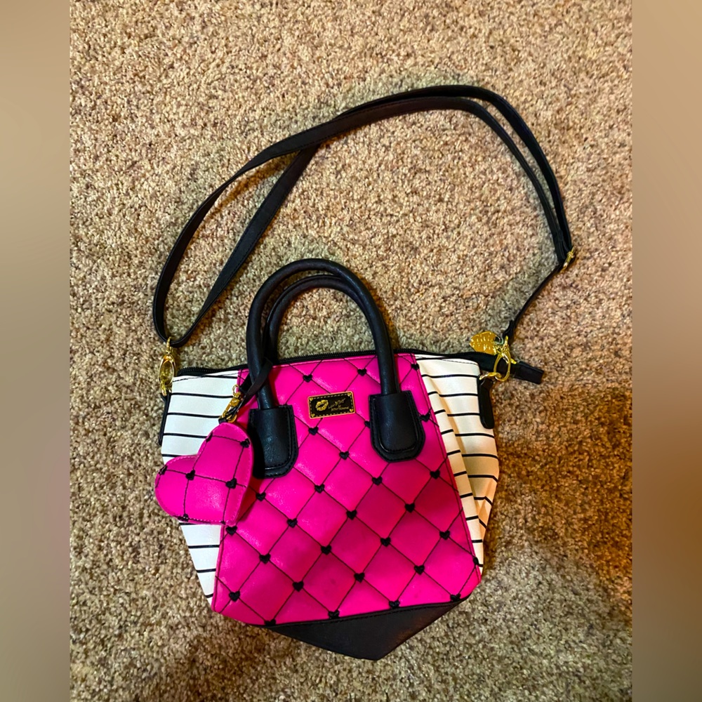 Betsey Johnson Crossbody Bag Pink and Black